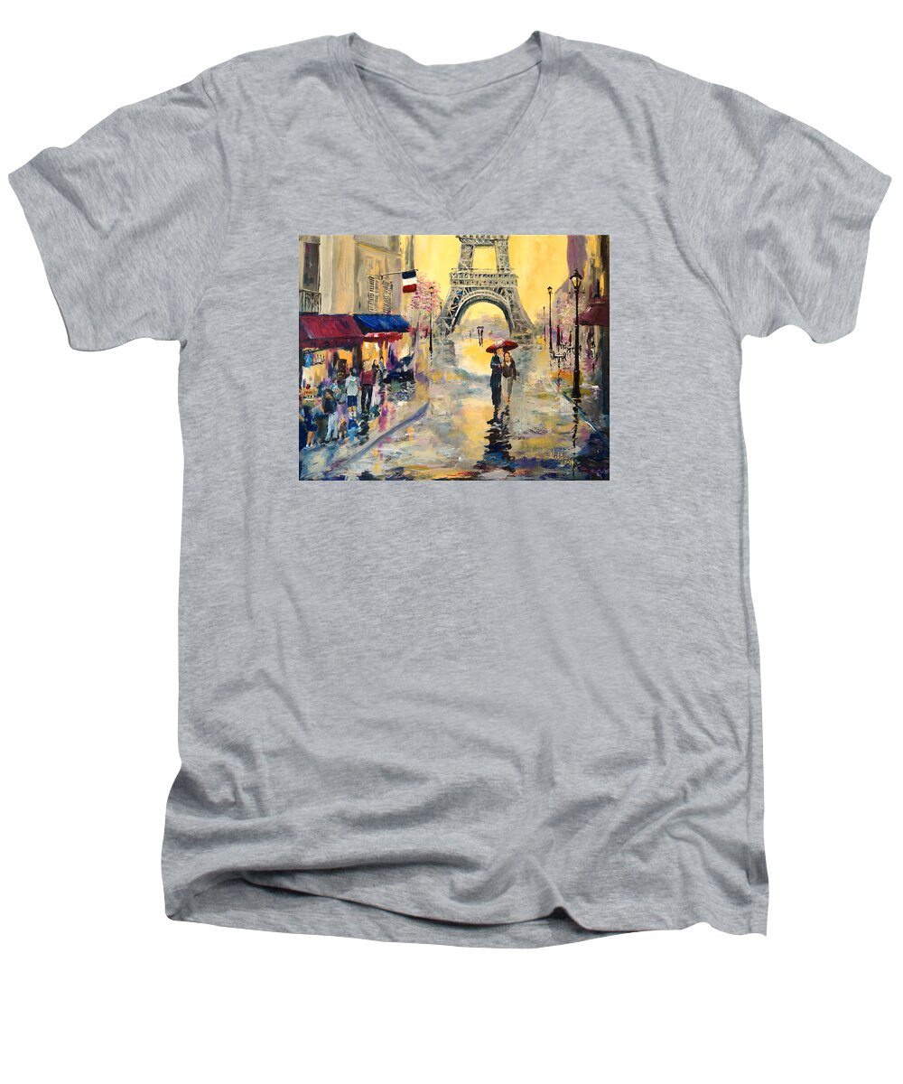Paris Men's V-Neck T-Shirt featuring the painting April in Paris by Alan Lakin