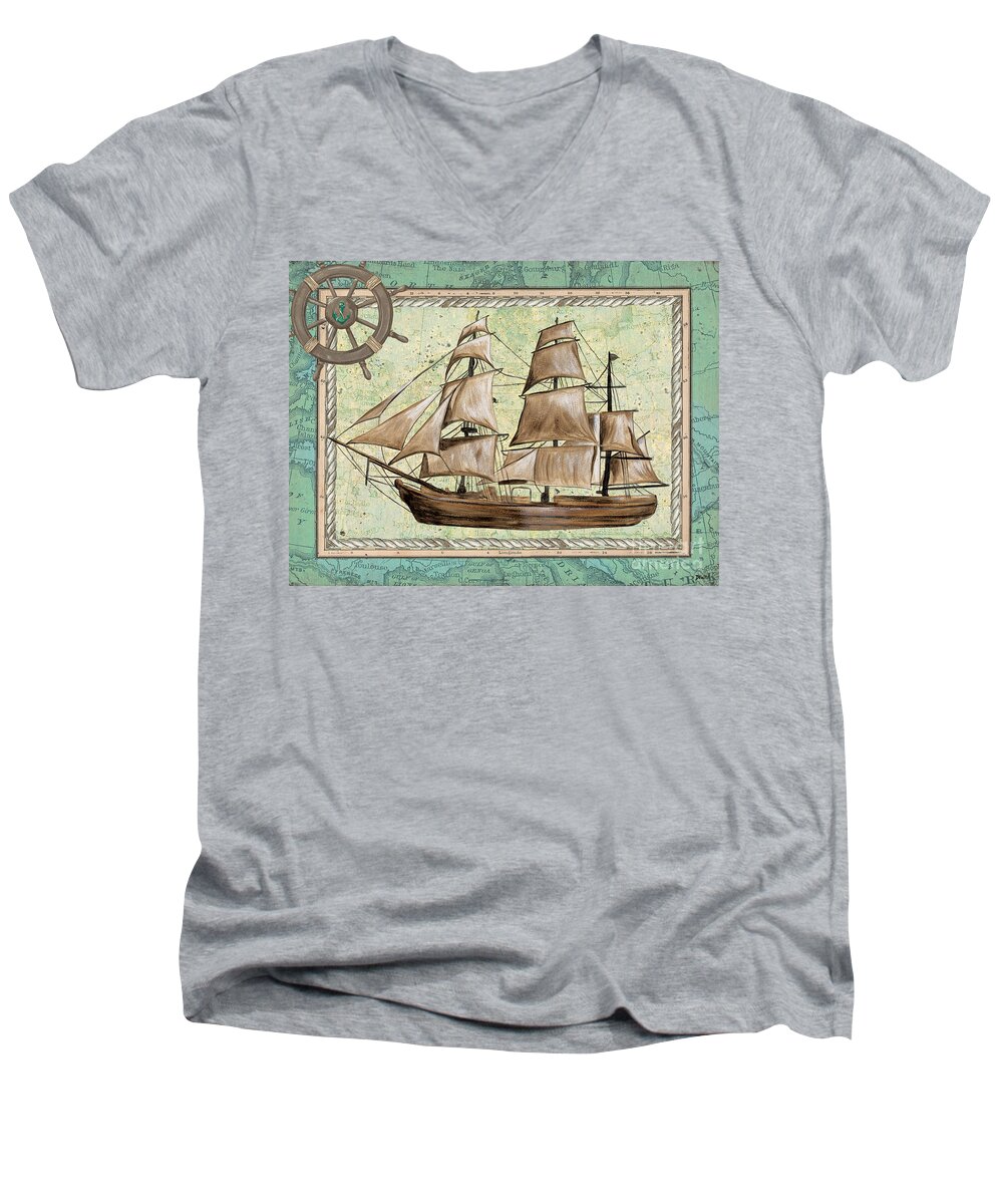Aqua Men's V-Neck T-Shirt featuring the painting Aqua Maritime 1 by Debbie DeWitt