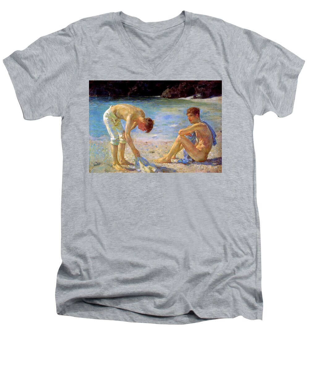 Aquamarine Men's V-Neck T-Shirt featuring the painting Aquamarine  by Henry Scott Tuke