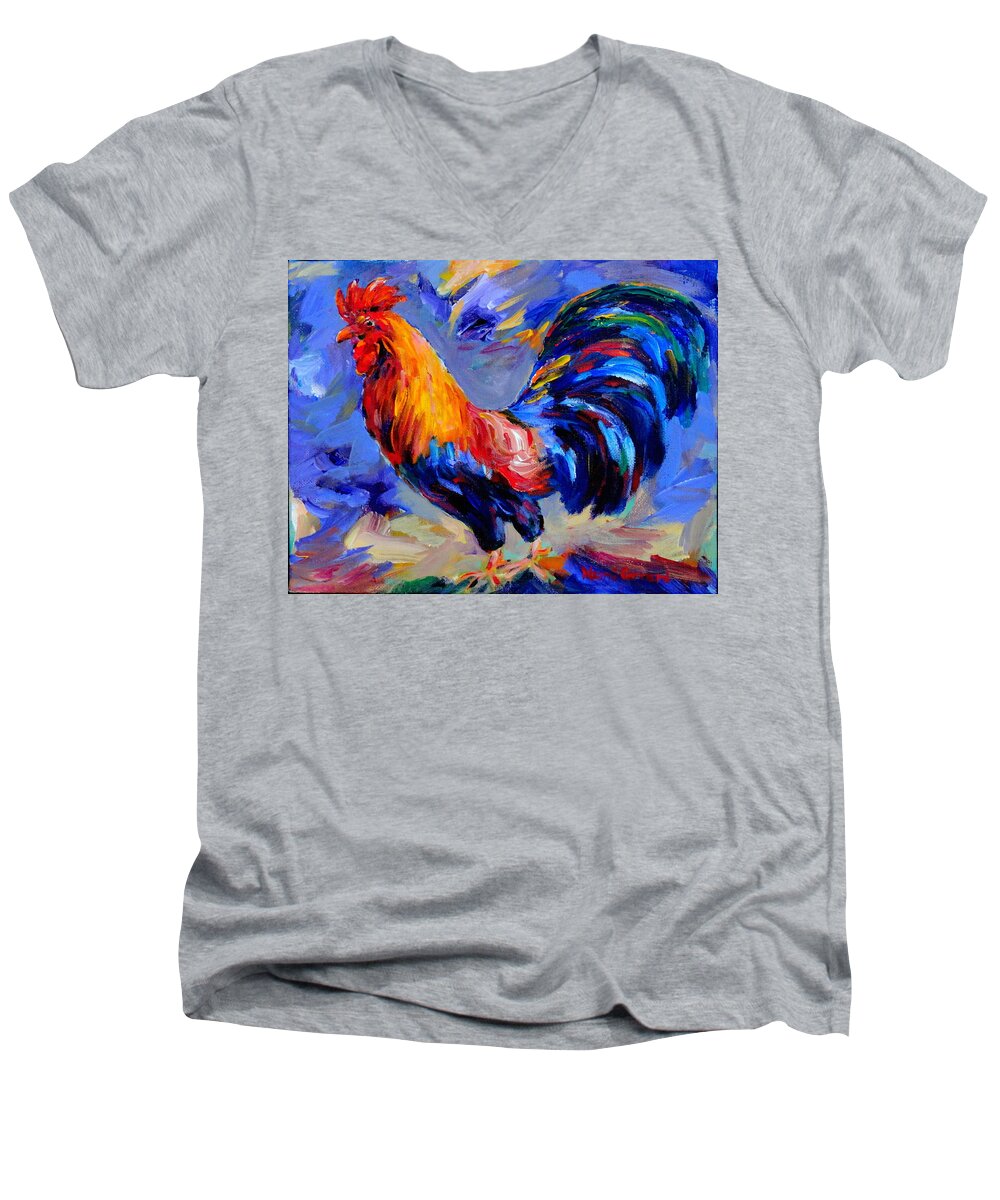 Rooster Men's V-Neck T-Shirt featuring the painting Arostroocrat 2012 Early Morning by Naomi Gerrard