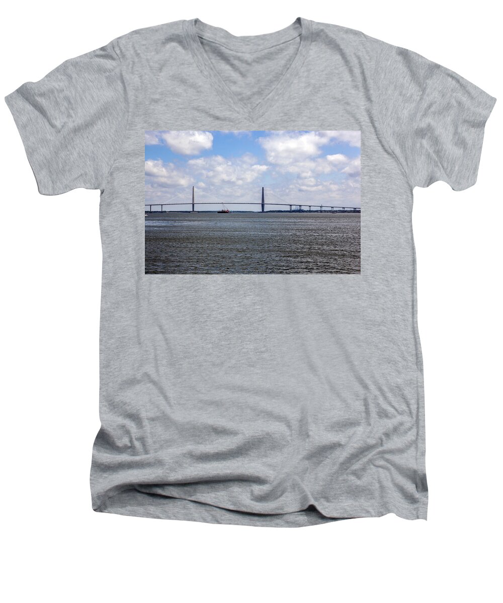 Cooper River Men's V-Neck T-Shirt featuring the photograph Arthur Ravenel Bridge by Sennie Pierson