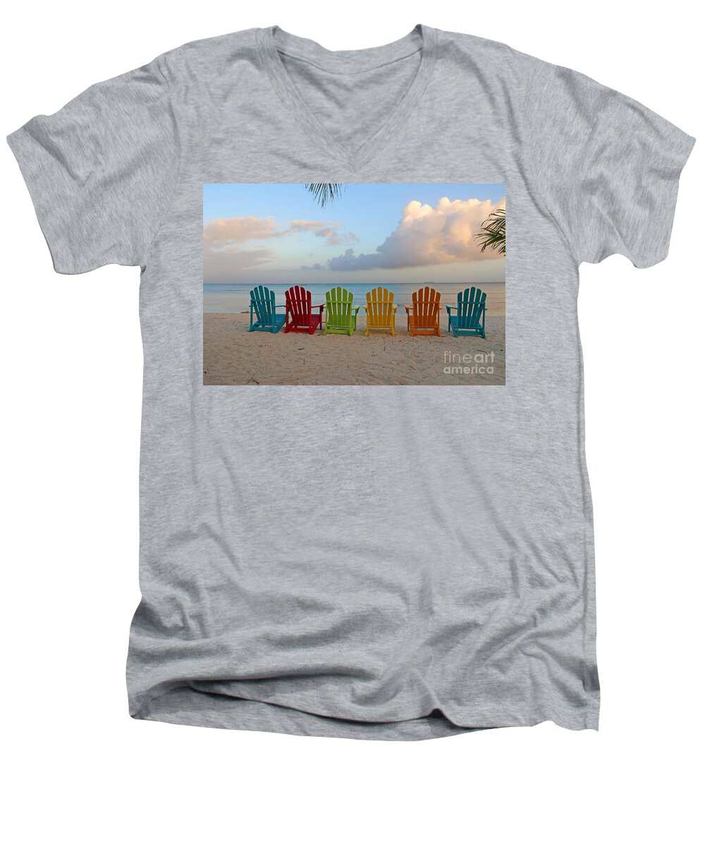 Aruba Men's V-Neck T-Shirt featuring the photograph Aruba Sunrise 0746a by Jack Schultz