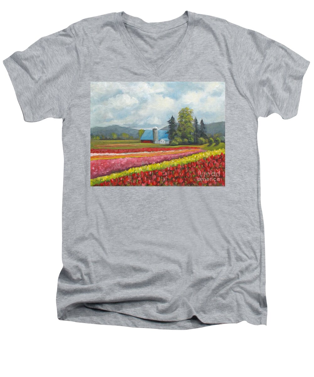 Skagit Valley Men's V-Neck T-Shirt featuring the painting At Peterson and Avon Allen by Phyllis Howard