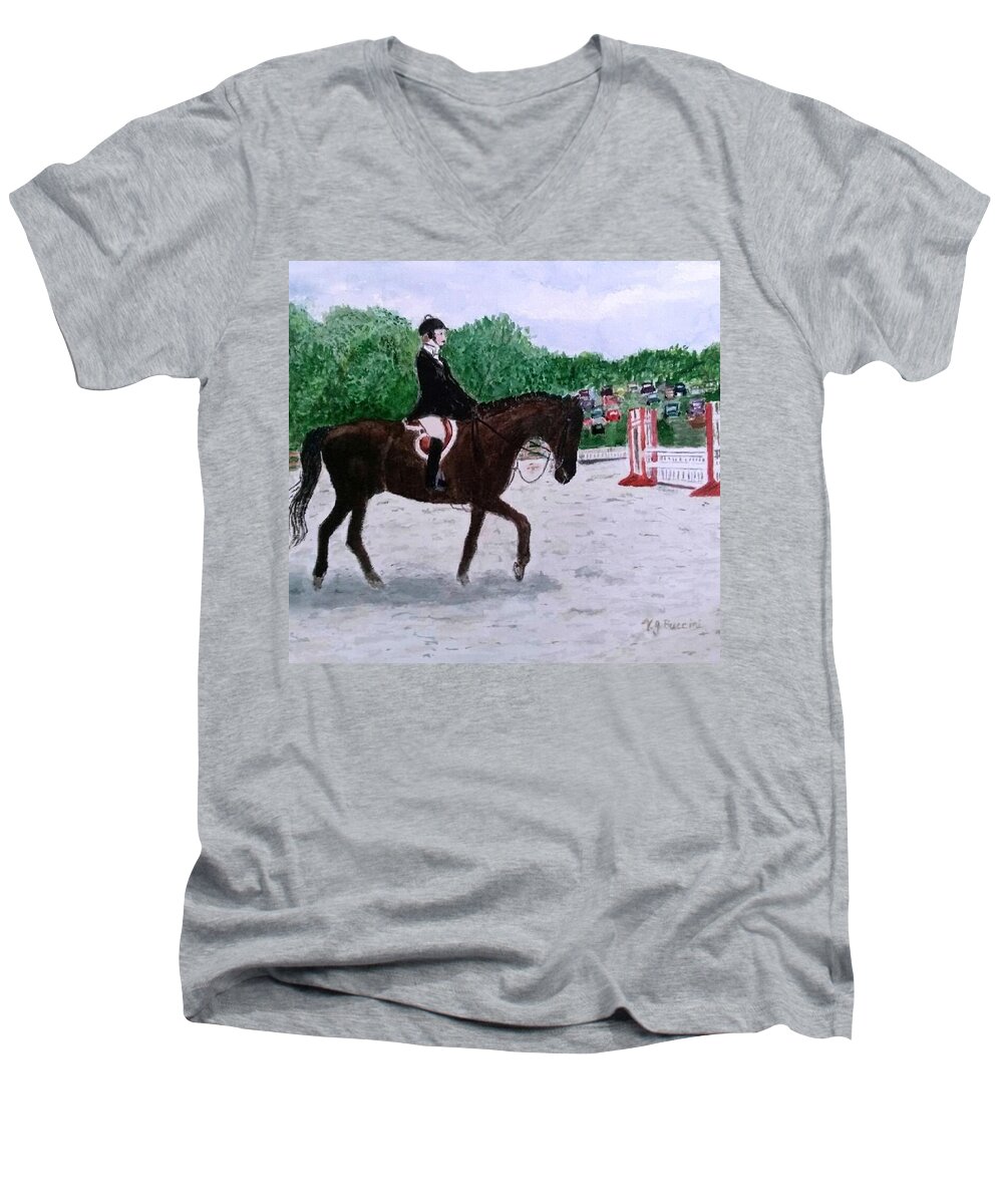 Horse Men's V-Neck T-Shirt featuring the painting At the June Fete by Vickie G Buccini