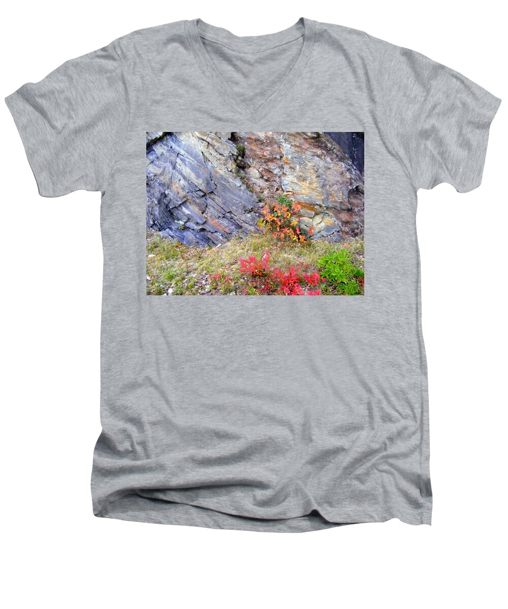Landscapes Men's V-Neck T-Shirt featuring the photograph Autumn and Rocks by Duane McCullough