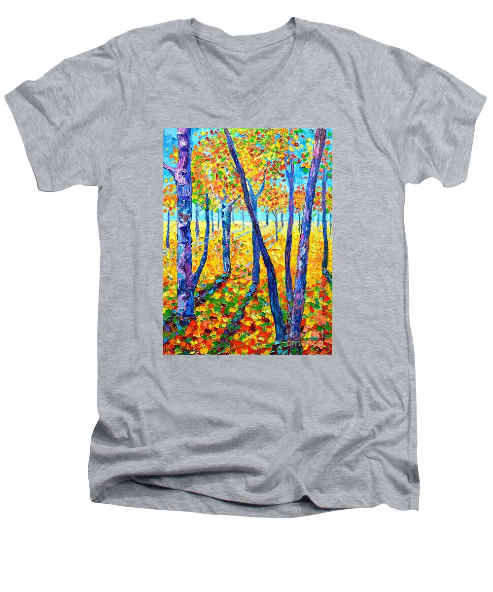 Autumn Men's V-Neck T-Shirt featuring the painting Autumn Colors by Ana Maria Edulescu