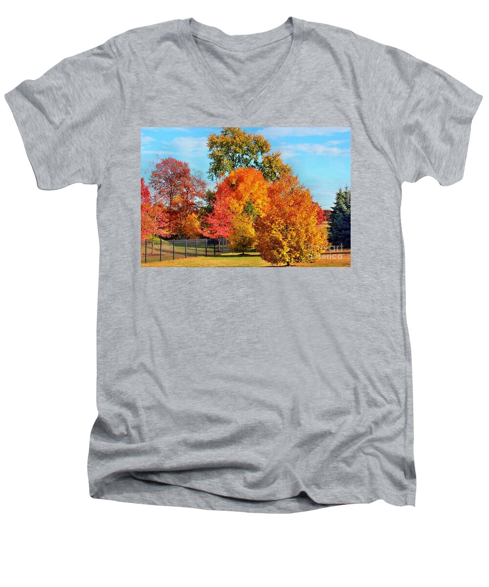 Autumn Men's V-Neck T-Shirt featuring the photograph Autumn In The Air by Judy Palkimas