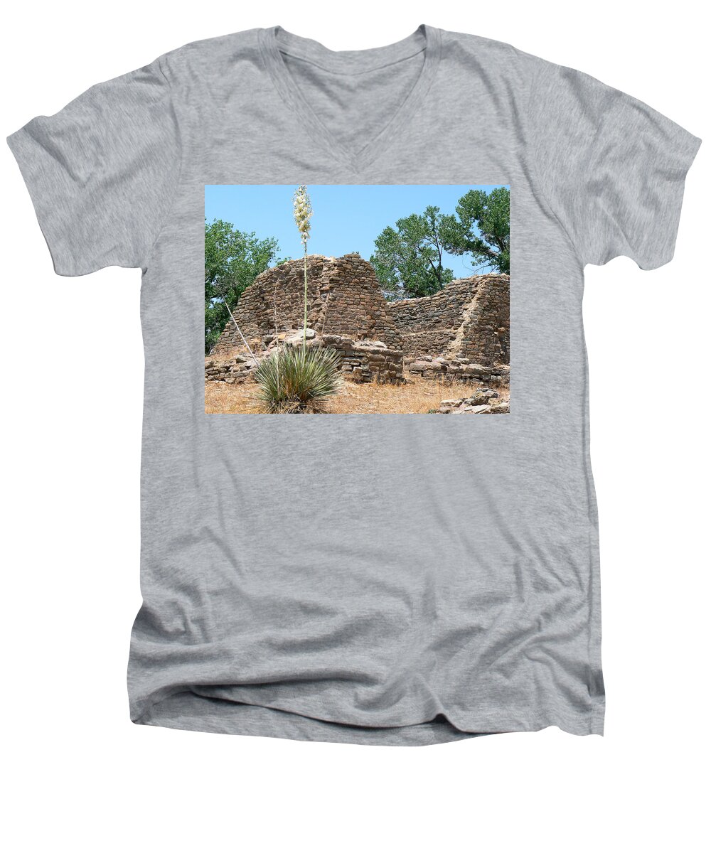 Aztec Ruins National Monument Men's V-Neck T-Shirt featuring the photograph Aztec Ruins National Monument by Laurel Powell