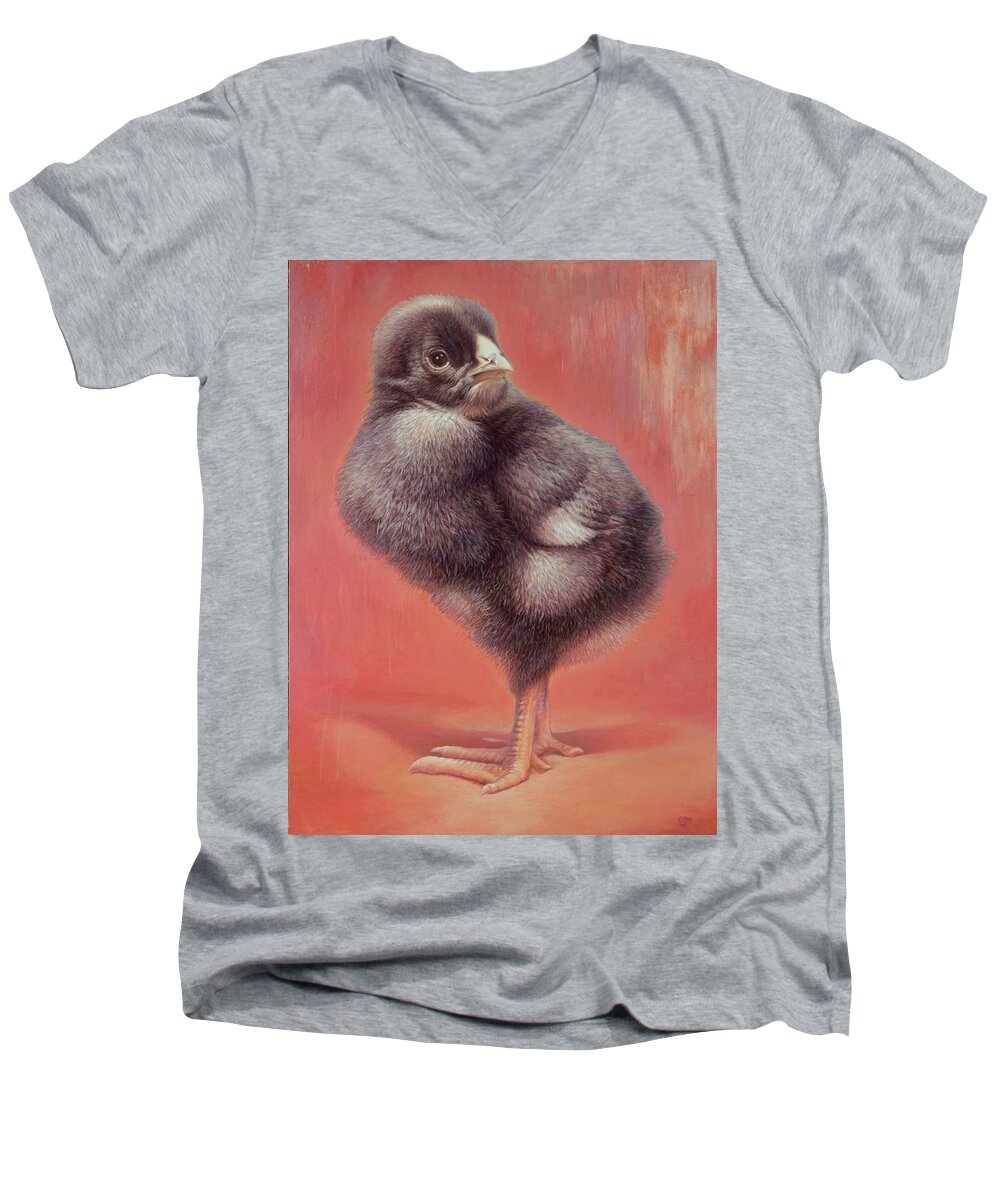 Chick Men's V-Neck T-Shirt featuring the painting Baby Chick by Hans Droog