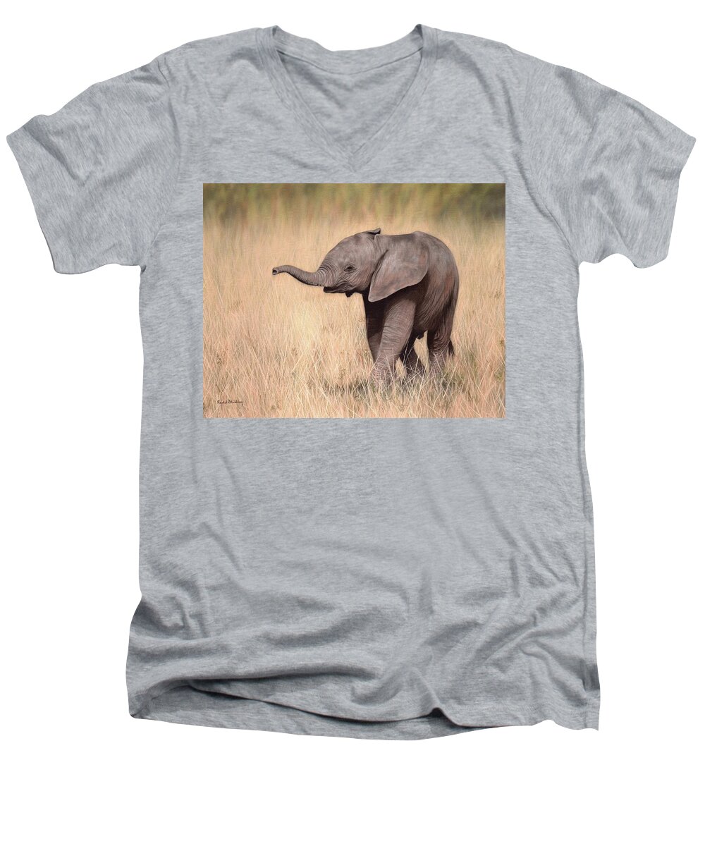 Elephant Calf Men's V-Neck T-Shirt featuring the painting Elephant Calf Painting by Rachel Stribbling