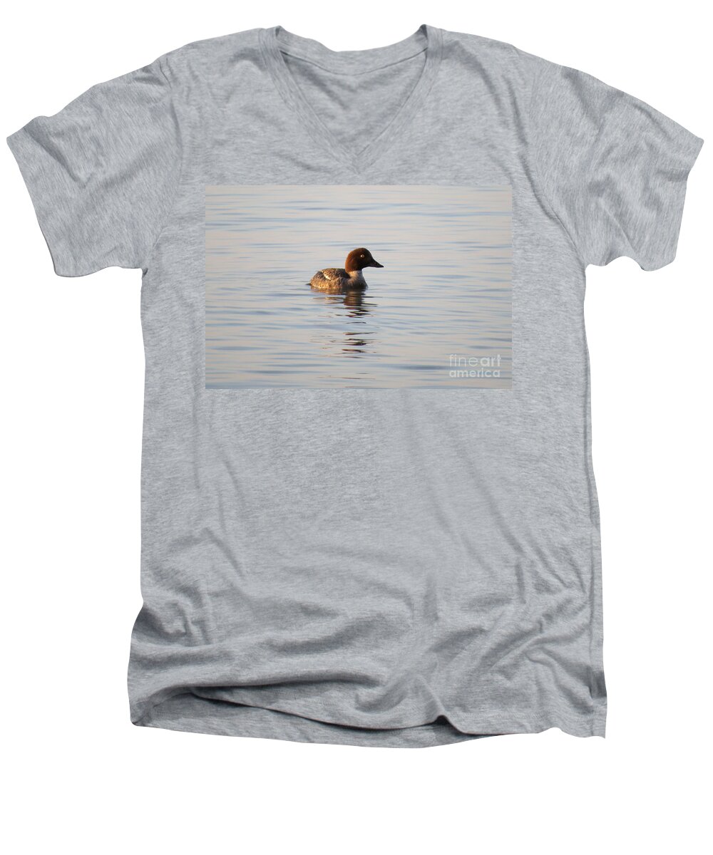 Water Men's V-Neck T-Shirt featuring the photograph Baby Merganser by Mary Mikawoz