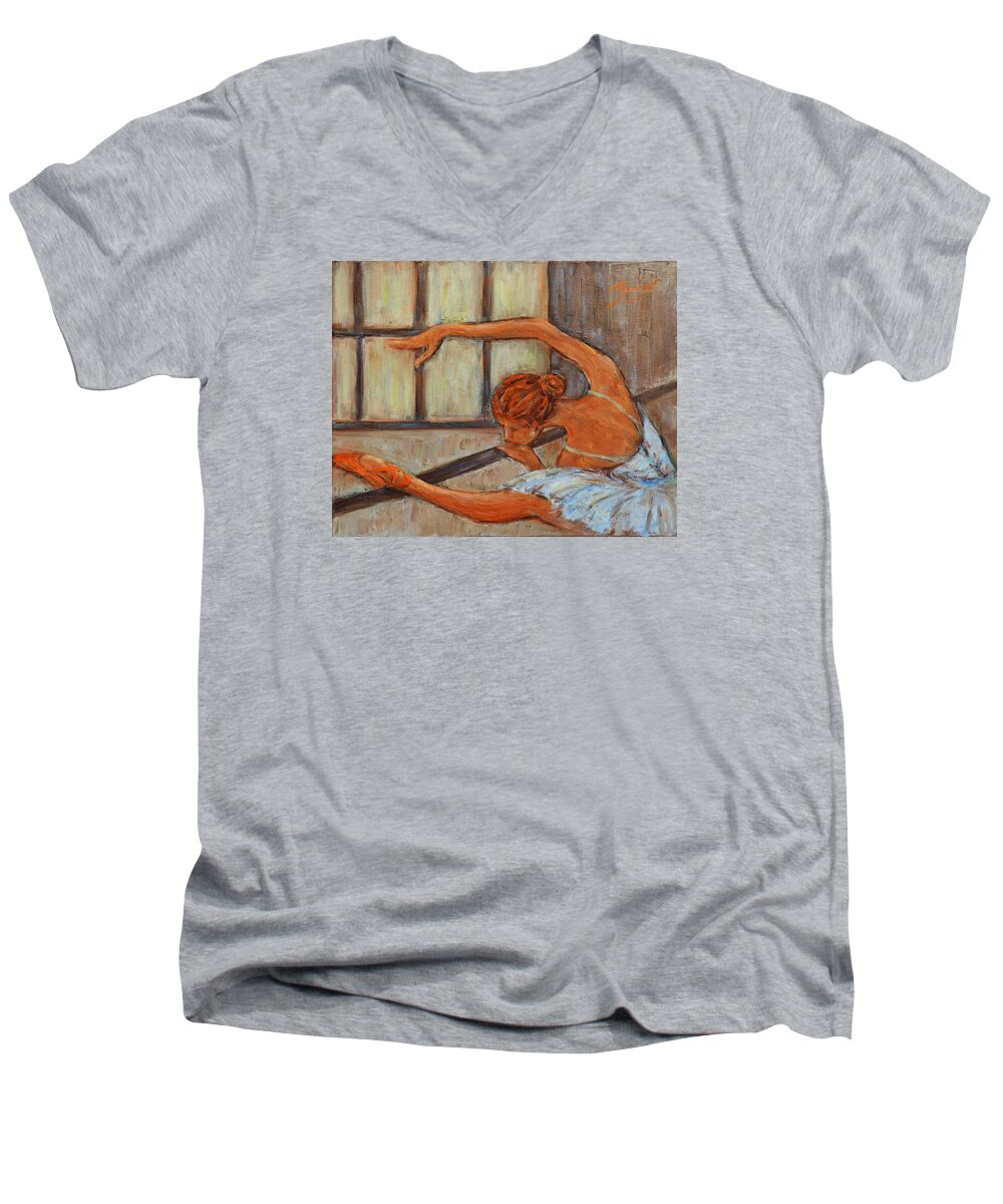 Figurative Men's V-Neck T-Shirt featuring the painting Ballerina II by Xueling Zou