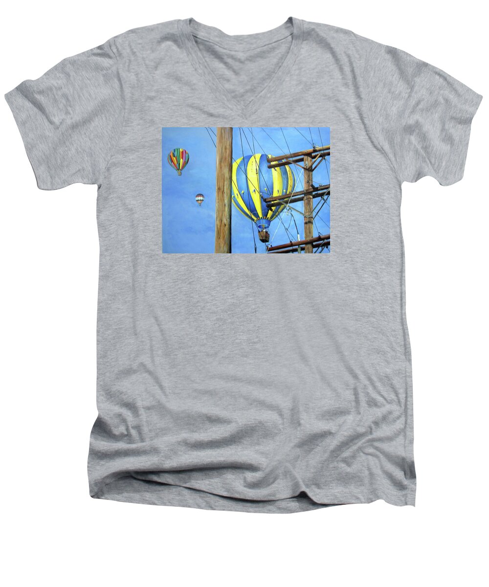 Sky Men's V-Neck T-Shirt featuring the painting Balloon Race by Donna Tucker