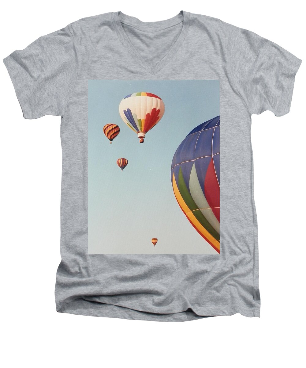 Colorful Men's V-Neck T-Shirt featuring the photograph Balloons High in the Sky by Belinda Lee