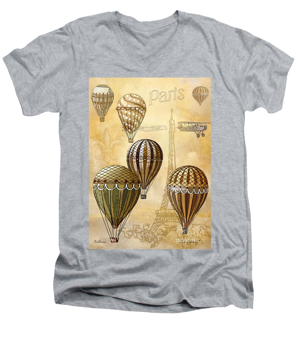 Balloons Men's V-Neck T-Shirt featuring the mixed media Balloons by Lee Owenby
