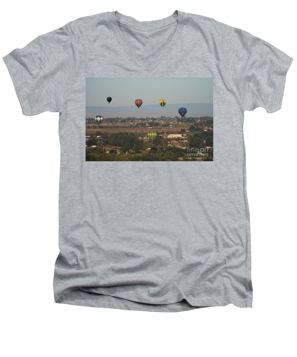 Balloons Men's V-Neck T-Shirt featuring the photograph Balloons over the Valley by Charles Robinson