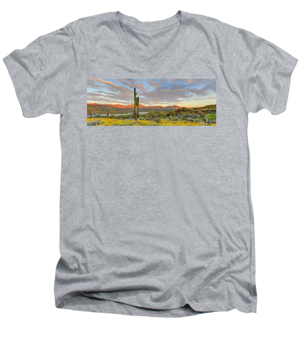 Cactus Men's V-Neck T-Shirt featuring the photograph Bartlett Lake Sunset by Fred J Lord