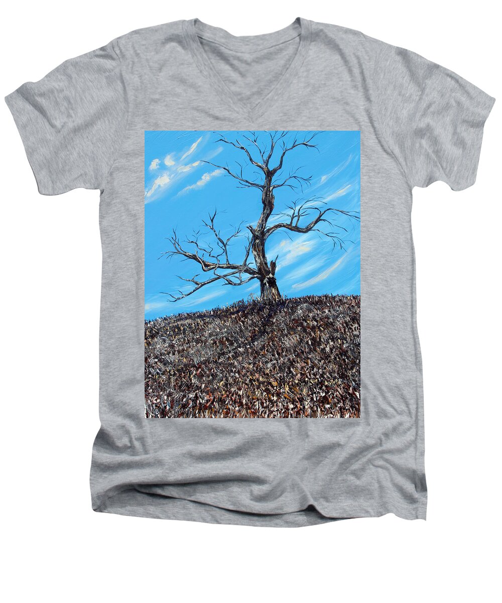 Tree Men's V-Neck T-Shirt featuring the painting Battle Scars by Meaghan Troup