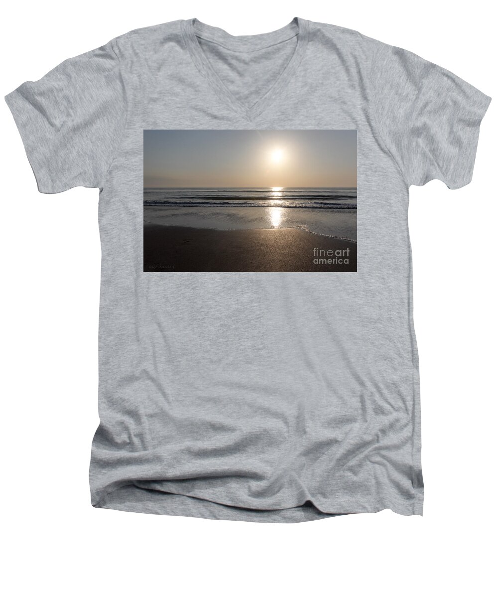 Landscape Men's V-Neck T-Shirt featuring the photograph Beach At Sunrise by Todd Blanchard