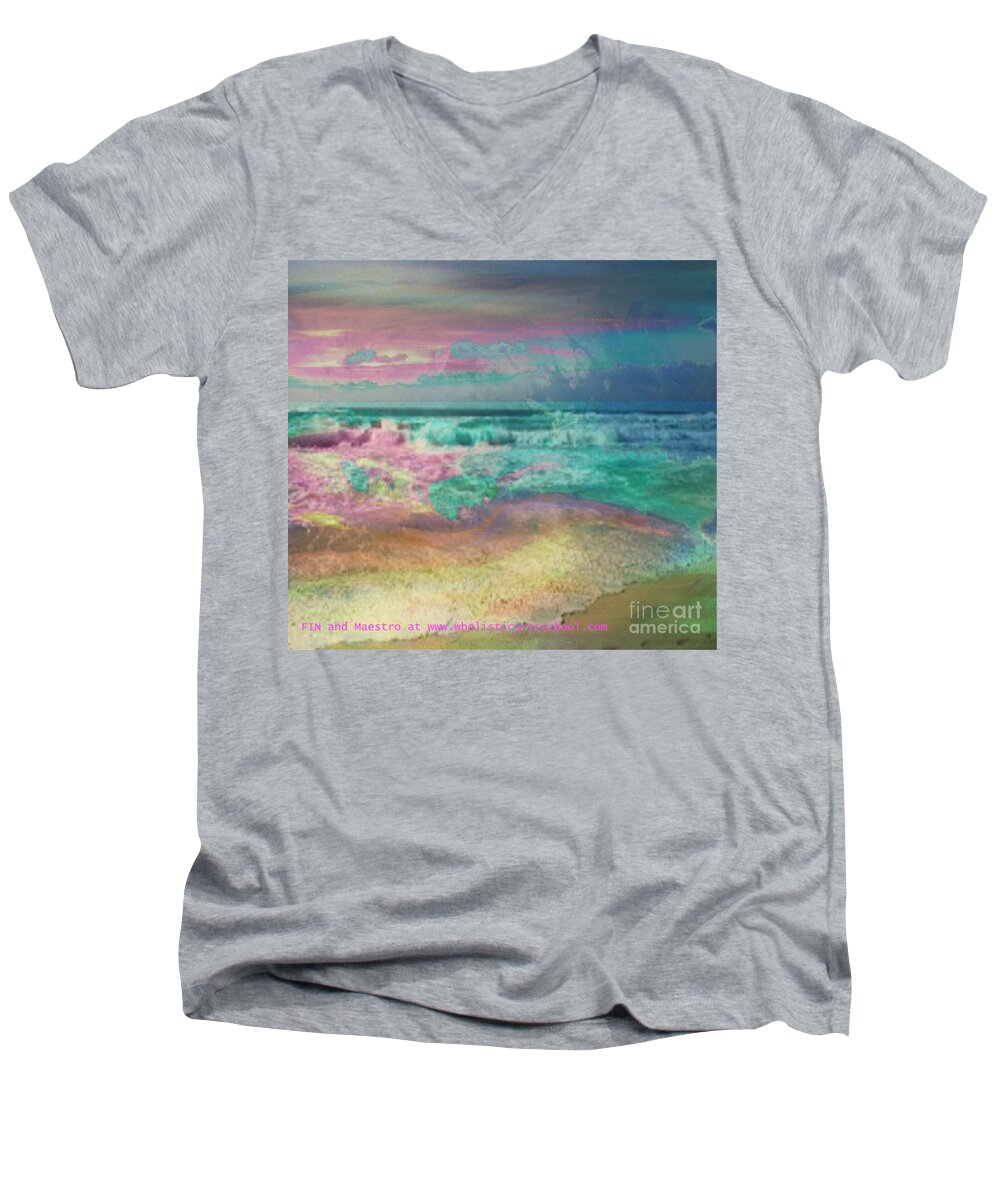 Overcas Men's V-Neck T-Shirt featuring the painting Beach Overcast by PainterArtist FIN