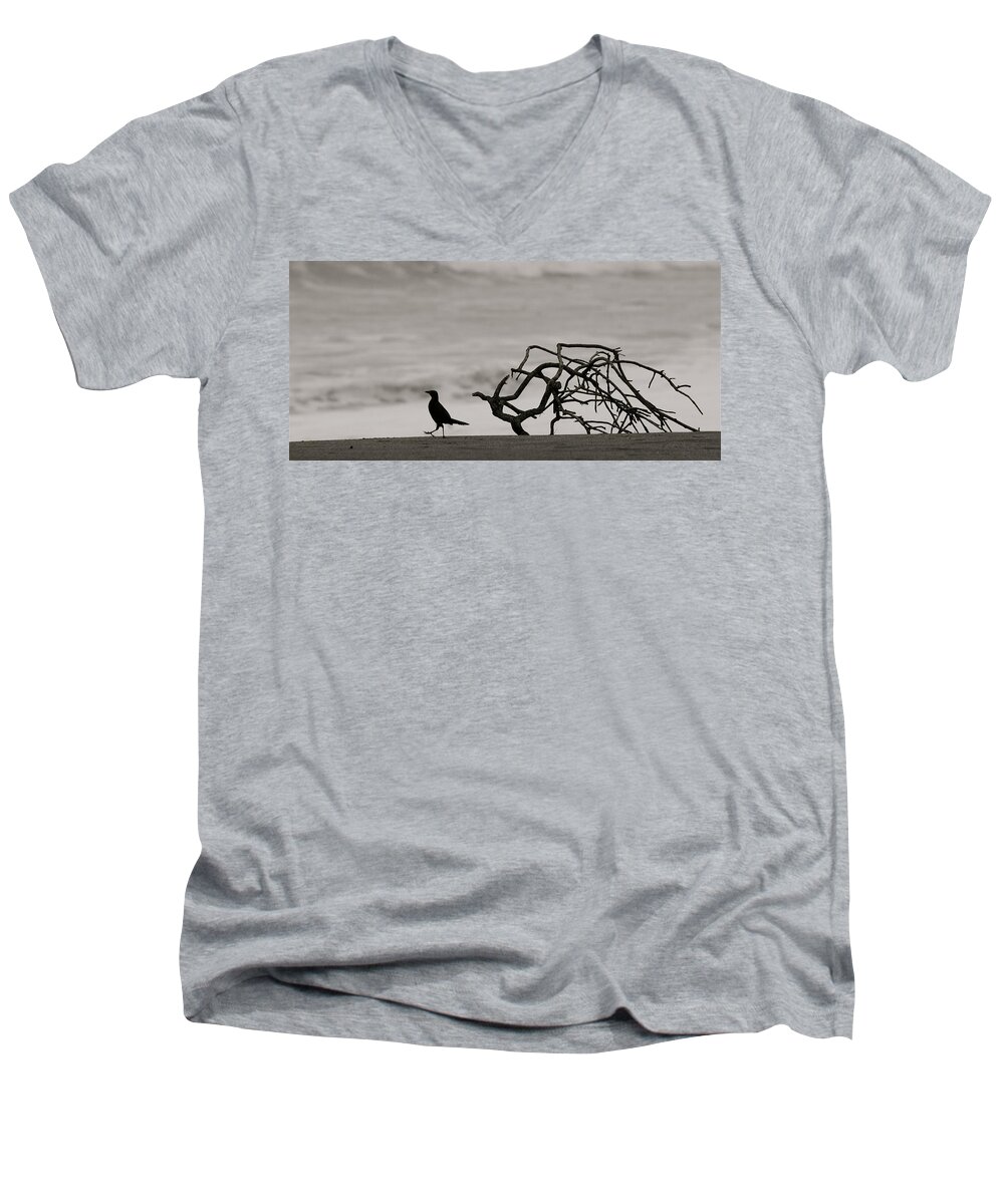 Bird Men's V-Neck T-Shirt featuring the mixed media Beach Walk by Alicia Kent