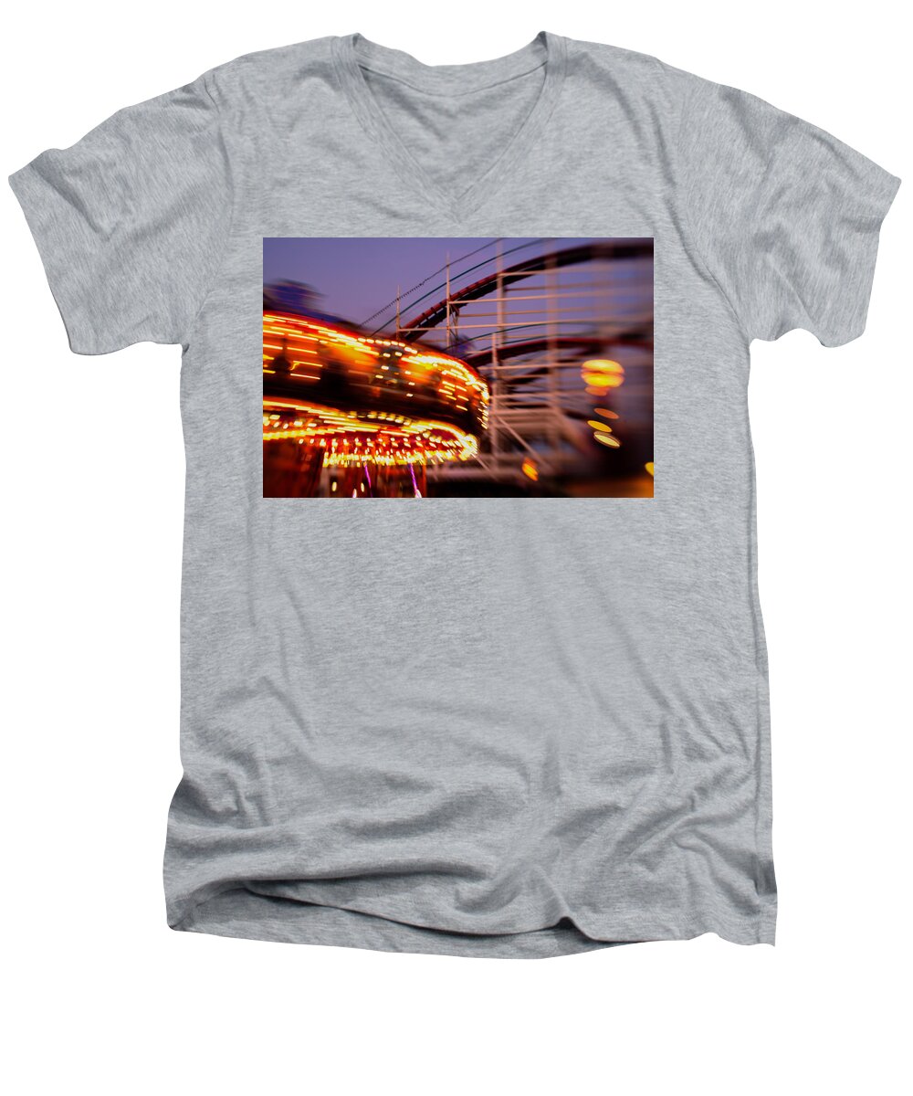 Carousel Men's V-Neck T-Shirt featuring the photograph Did I dream it Belmont Park Rollercoaster by Scott Campbell