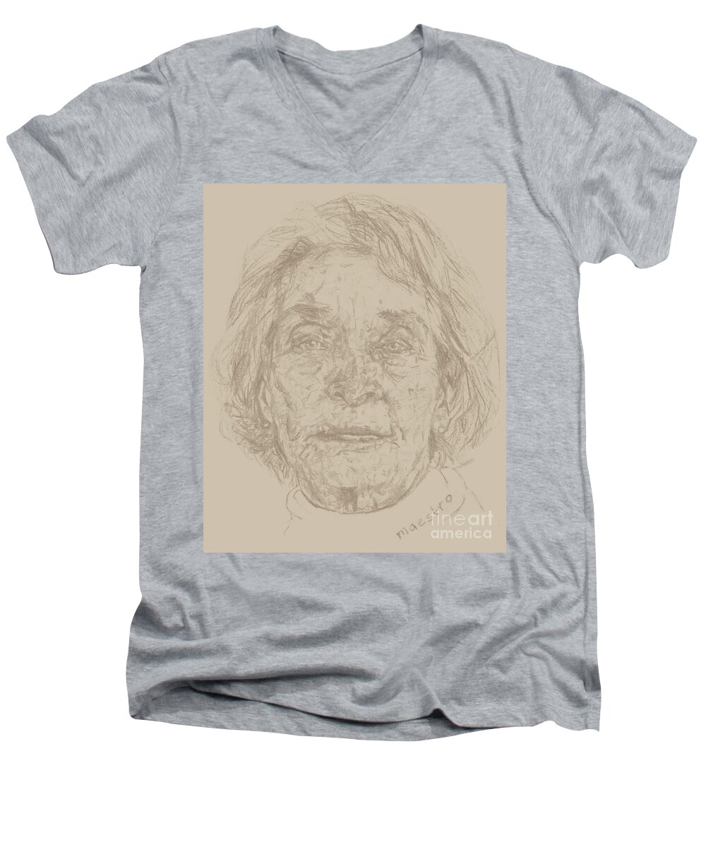 Memory Care Men's V-Neck T-Shirt featuring the drawing Beverly by PainterArtist FIN