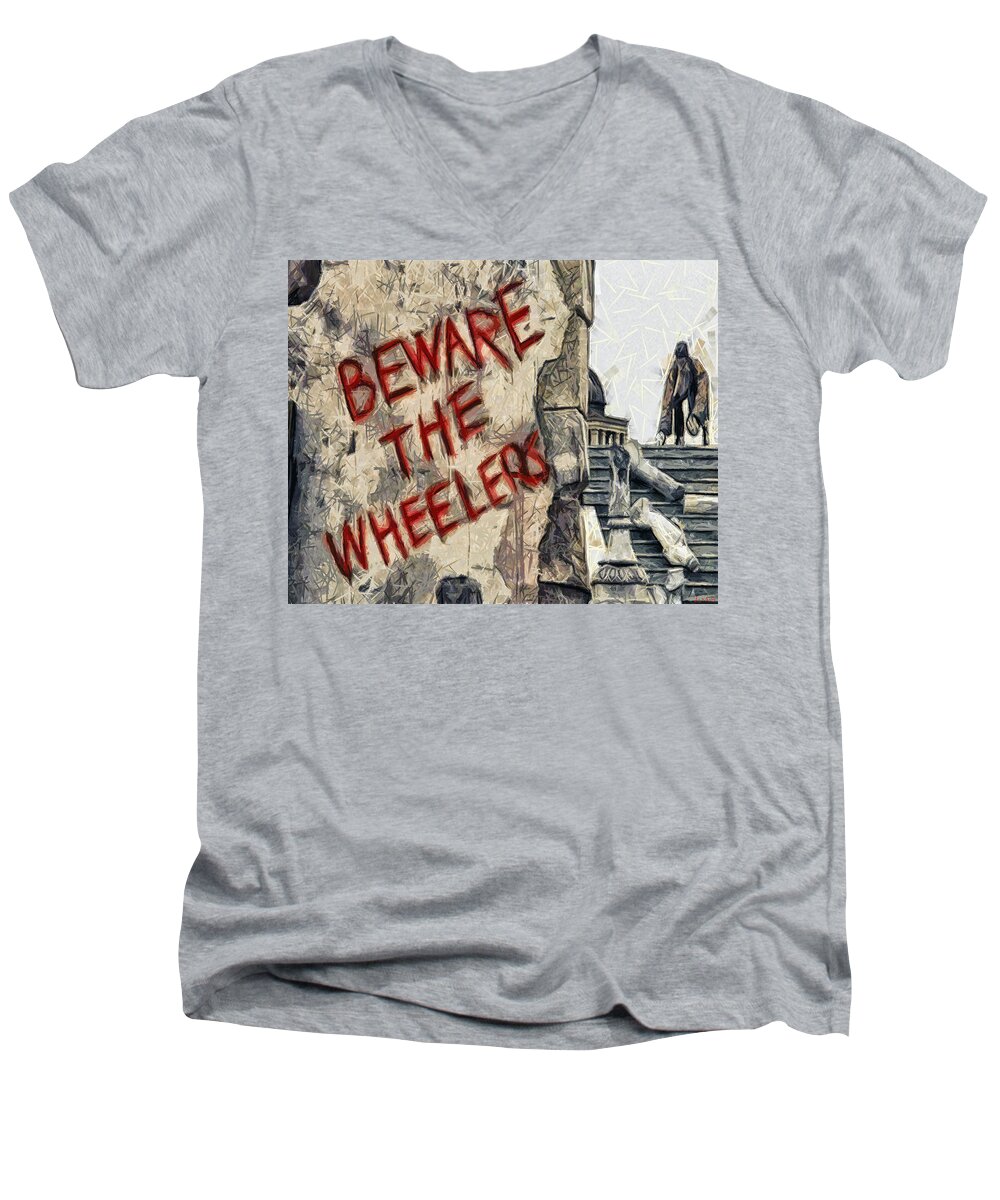 Movie Men's V-Neck T-Shirt featuring the digital art Beware The Wheelers by Joe Misrasi