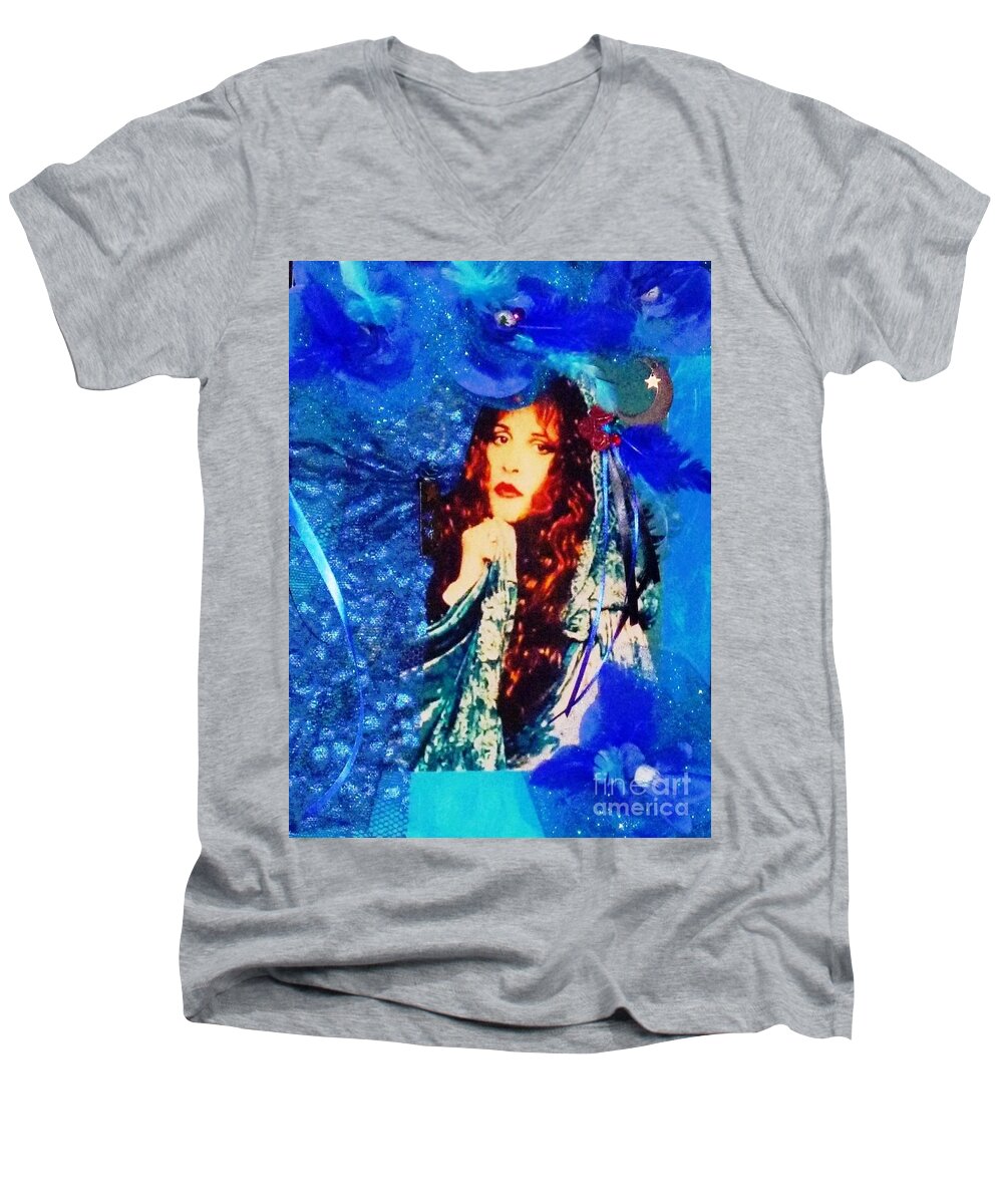 Stevie Nicks Men's V-Neck T-Shirt featuring the painting BeWitched In Blue by Alys Caviness-Gober