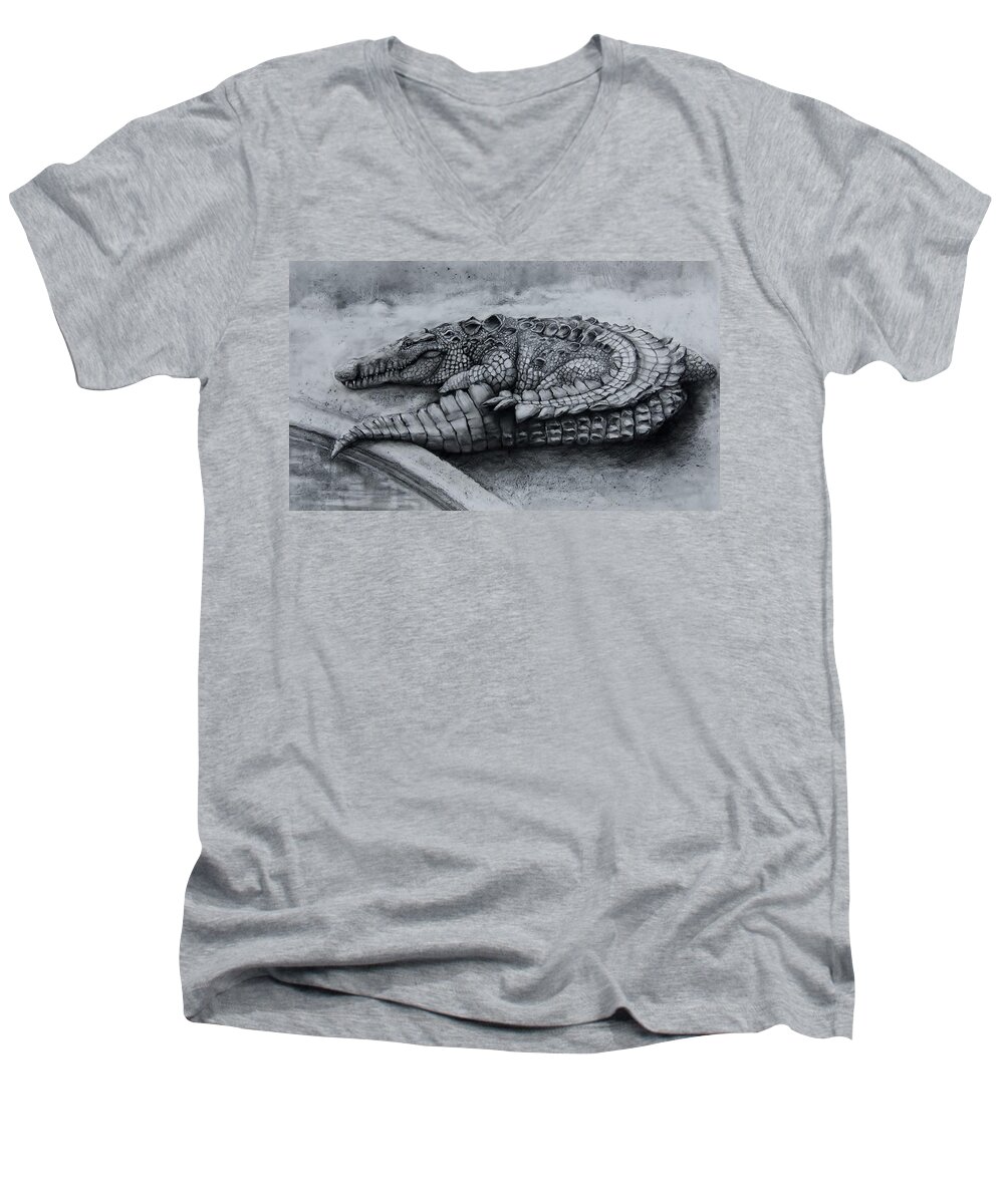 Gator Men's V-Neck T-Shirt featuring the drawing Big Daddy A Drawing by Jean Cormier