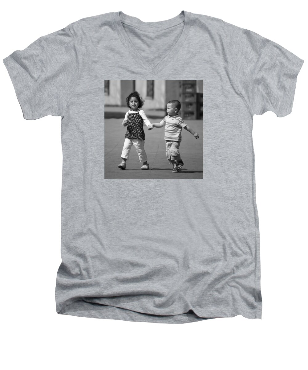 Boy Girl Images Men's V-Neck T-Shirt featuring the photograph Big Sister by David Davies