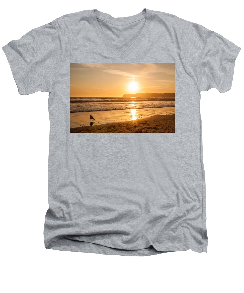 America Men's V-Neck T-Shirt featuring the photograph Bird and his sunset by John Wadleigh