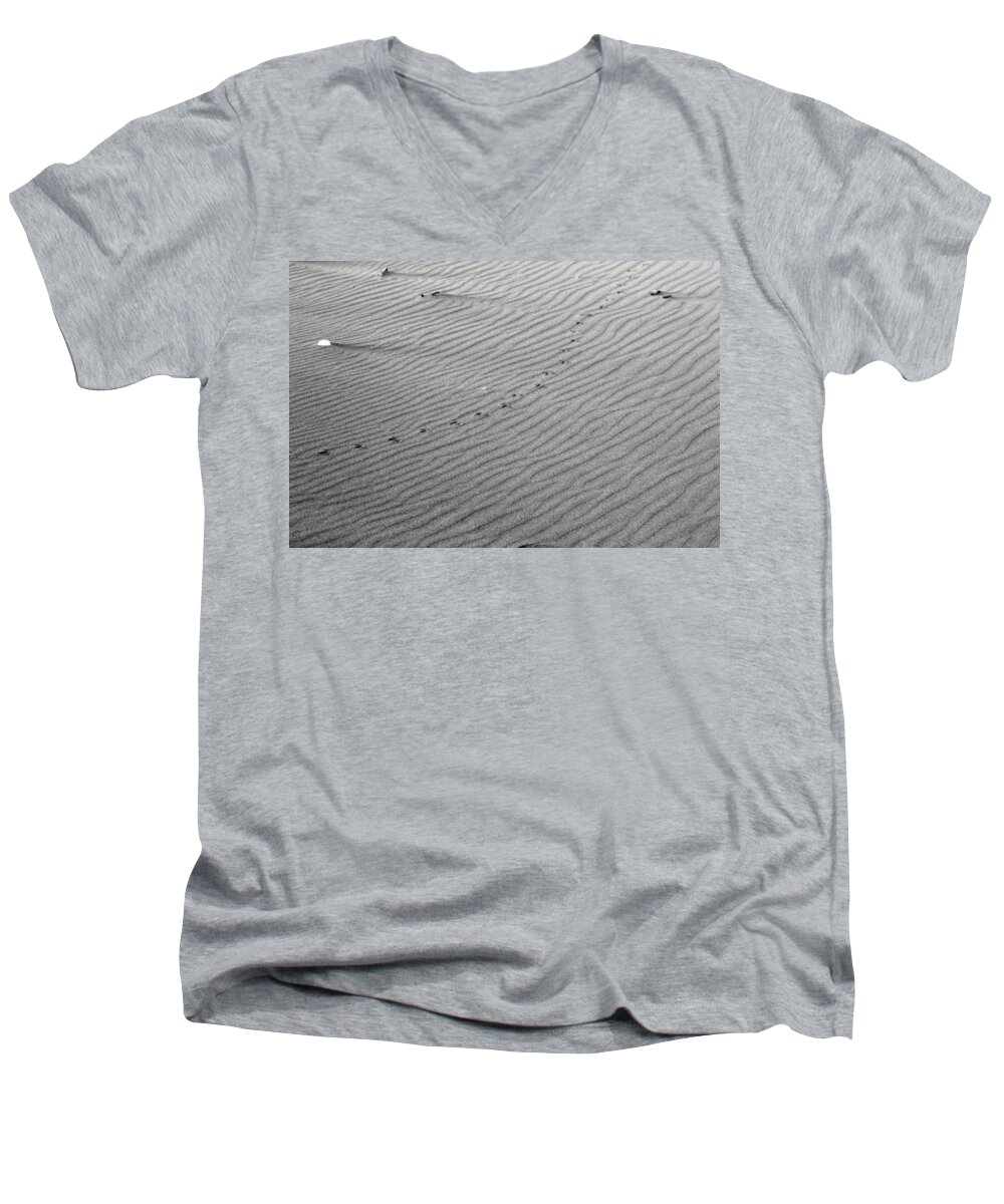 Birds Men's V-Neck T-Shirt featuring the photograph Bird Prints on Beach by Josh Bryant
