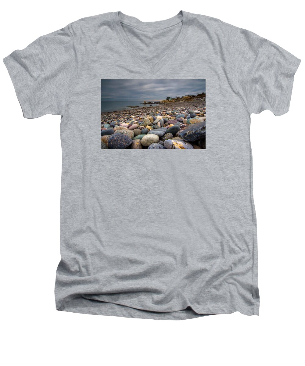 Cohasset Men's V-Neck T-Shirt featuring the photograph Black Rock Beach by Brian MacLean