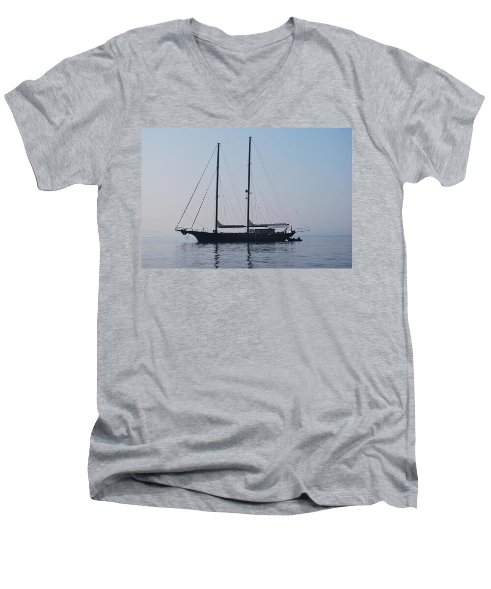 Black Ship 1 Men's V-Neck T-Shirt featuring the photograph Black Ship 1 by George Katechis