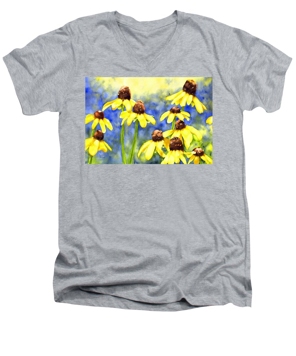 Blackeyed Susans Men's V-Neck T-Shirt featuring the painting Blackeyed Beauties by Pauline Walsh Jacobson