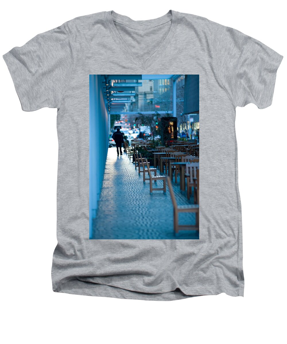 Pedestrian Men's V-Neck T-Shirt featuring the photograph Blue Afternoon San Francisco by David Smith