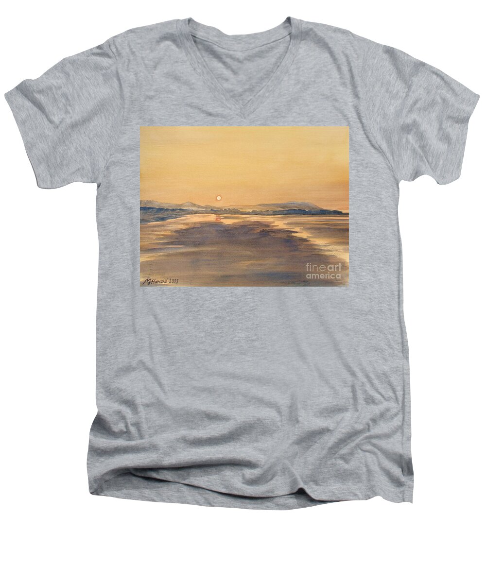 Blue Anchor Sunset Men's V-Neck T-Shirt featuring the painting Blue Anchor Sunset by Martin Howard