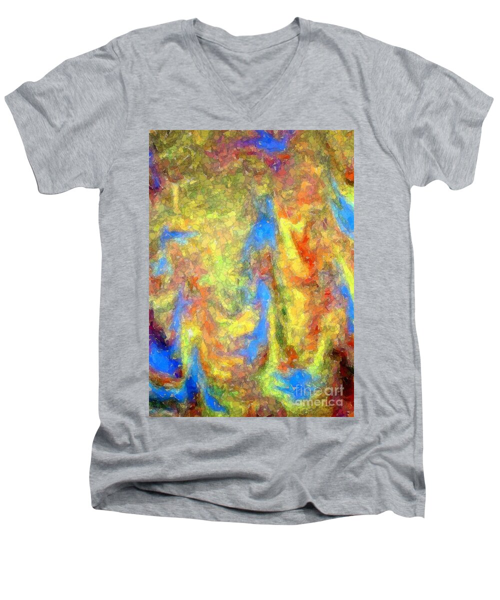 Swirling Colors Men's V-Neck T-Shirt featuring the mixed media Blue Ascension by Barbie Corbett-Newmin