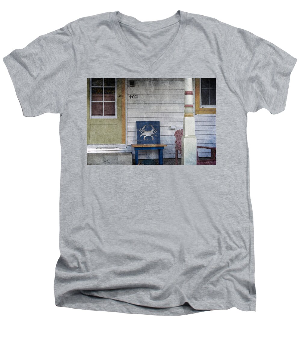 2d Men's V-Neck T-Shirt featuring the photograph Blue Crab Chair by Brian Wallace