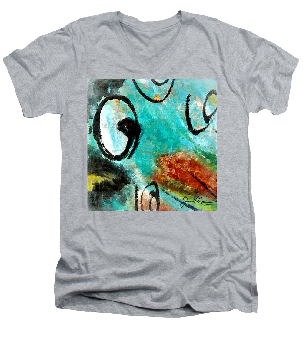 Watercolor And Chinese Black Ink. Blue Men's V-Neck T-Shirt featuring the painting Blue Dream by Joan Reese