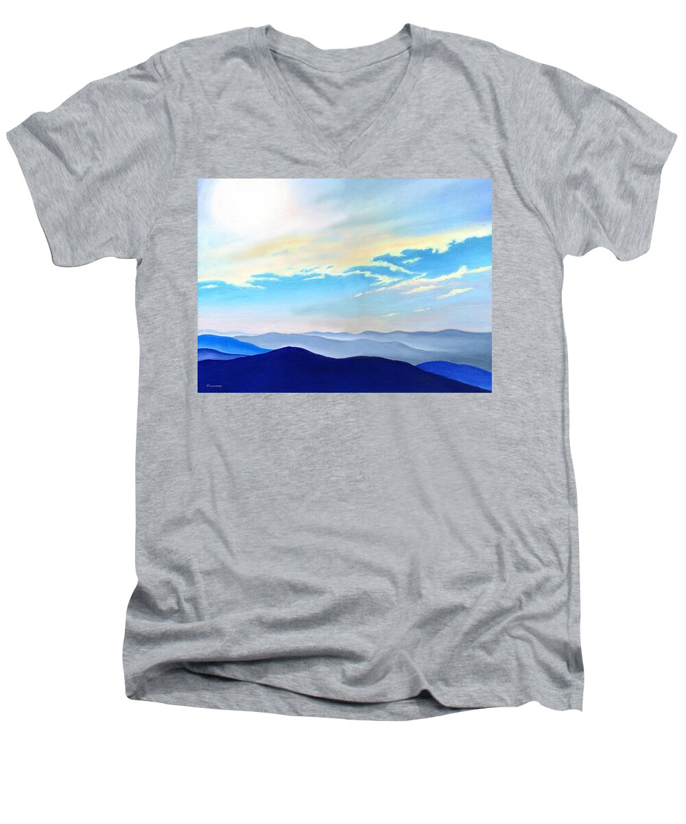 Blue Ridge Men's V-Neck T-Shirt featuring the painting Blue Ridge Blue Above by Catherine Twomey