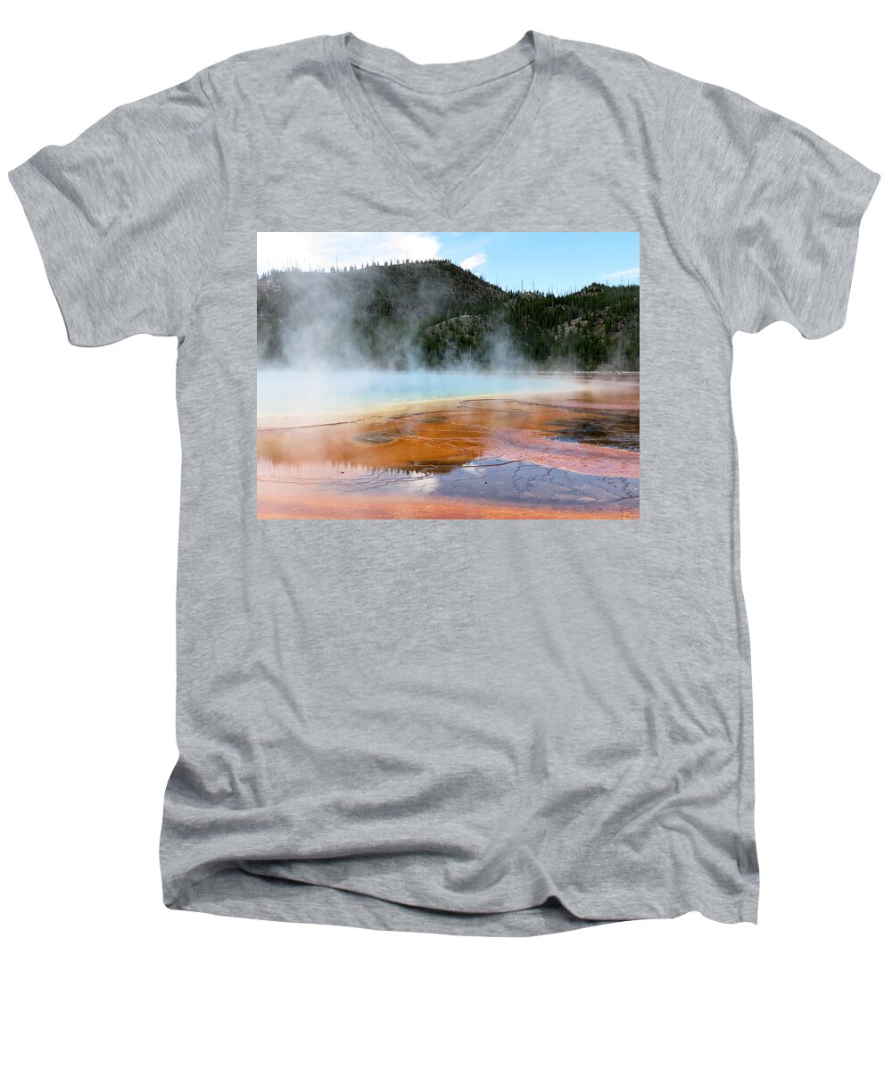 Yellowstone National Park Men's V-Neck T-Shirt featuring the photograph Blue Steam by Laurel Powell
