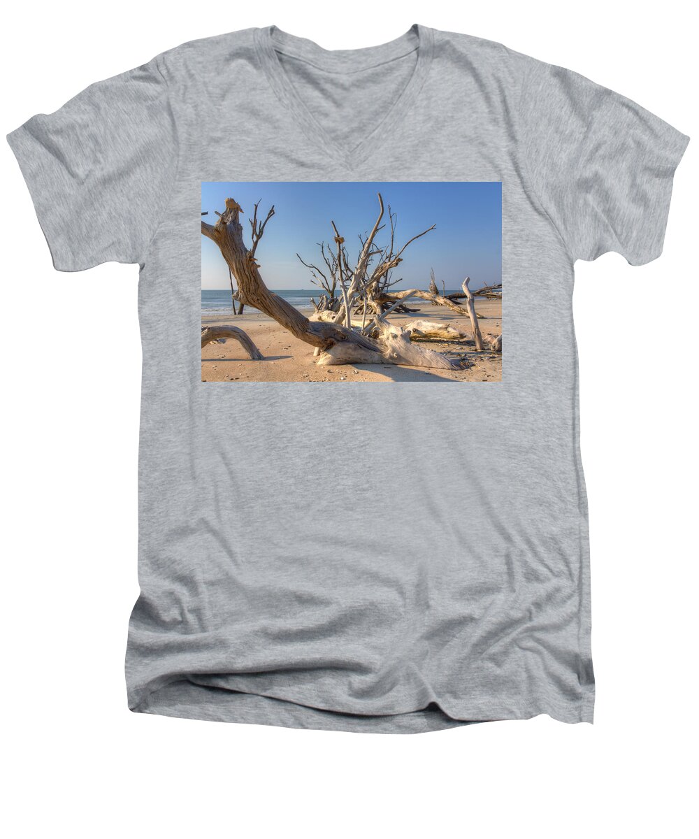 Botany Bay Plantation Men's V-Neck T-Shirt featuring the photograph Boneyard Beach by Patricia Schaefer