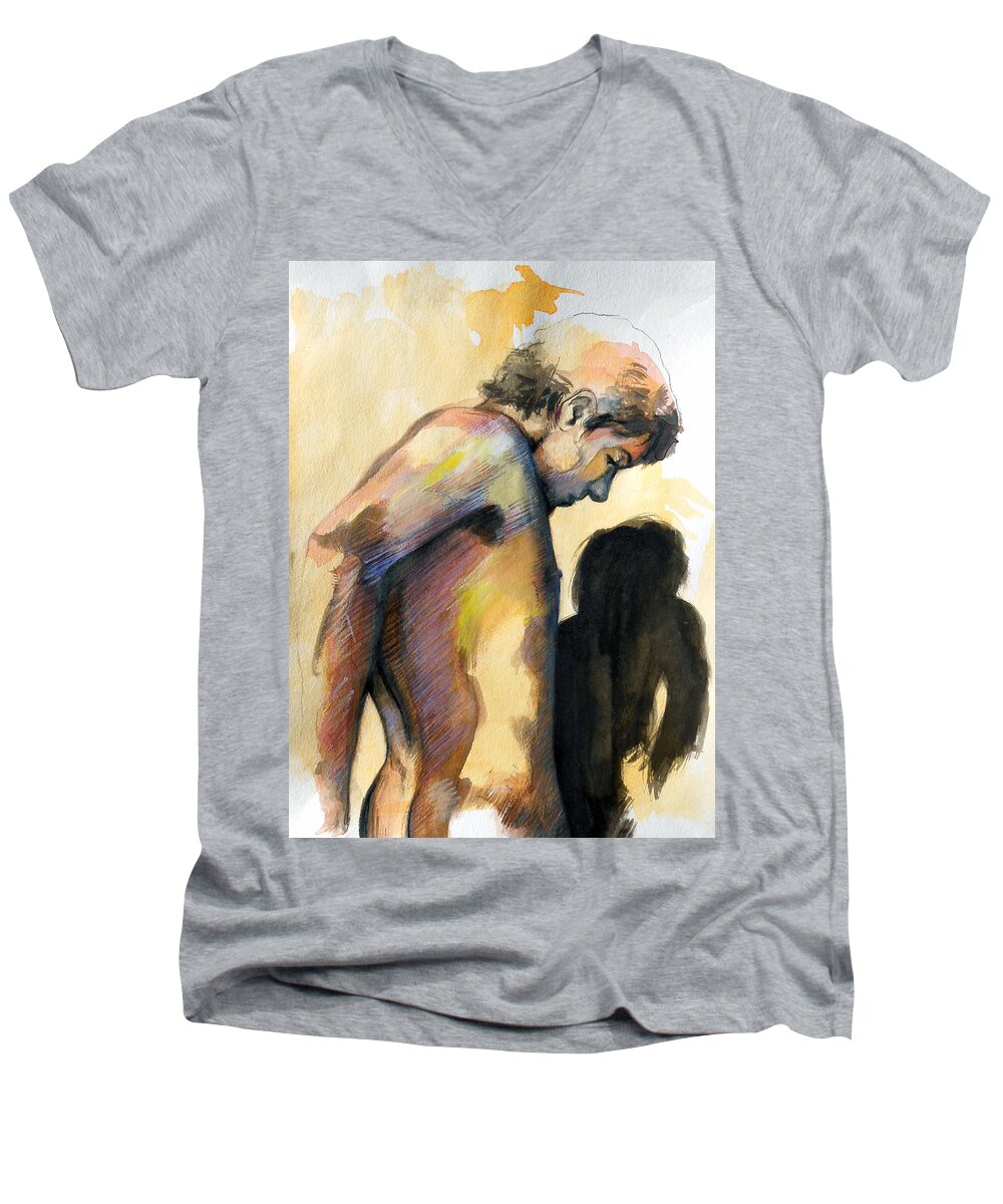 Popular Gay Artists Men's V-Neck T-Shirt featuring the painting Boy Looking For Truth by Rene Capone