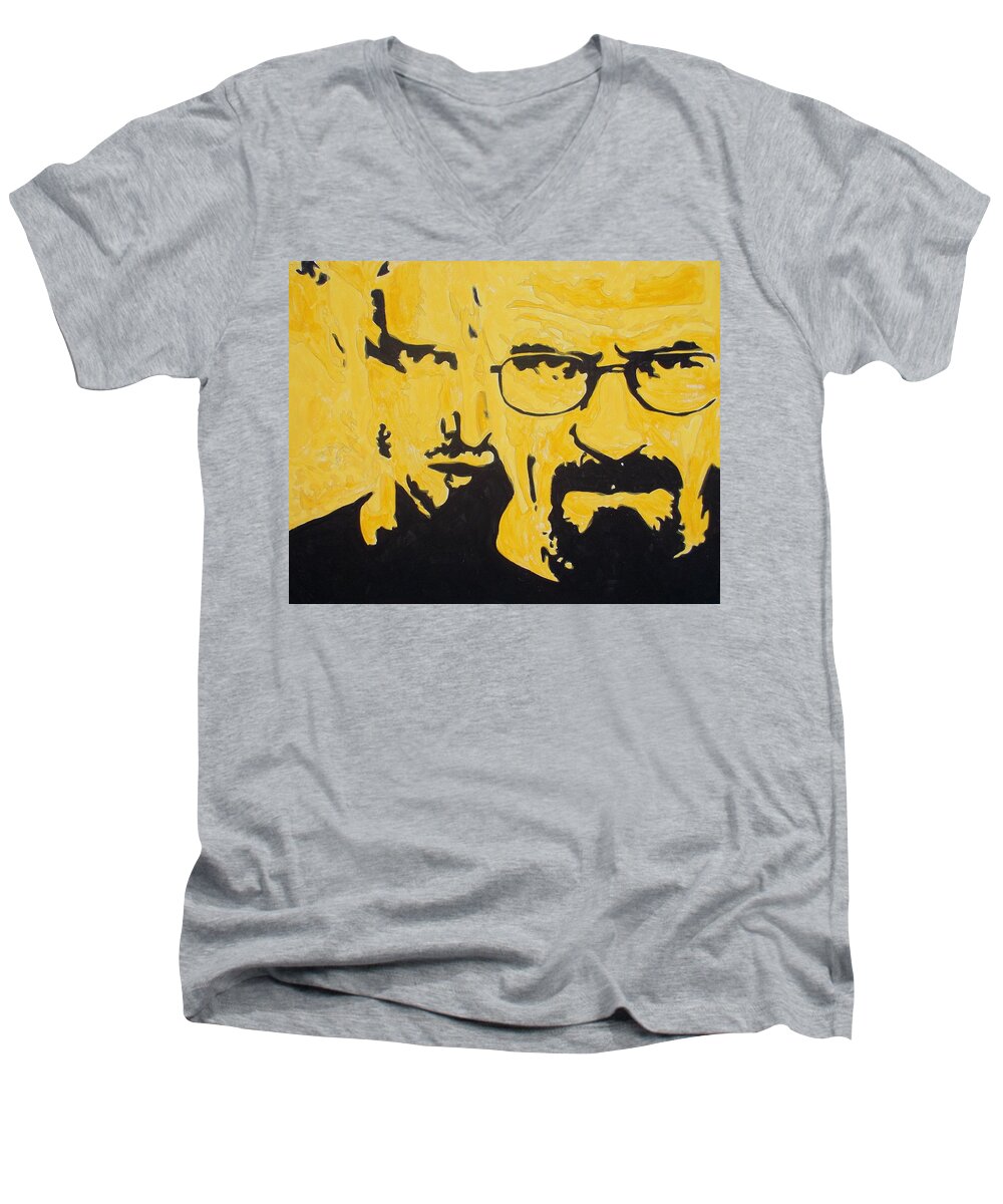 Breaking Bad Men's V-Neck T-Shirt featuring the painting Breaking Bad Yellow by Marisela Mungia