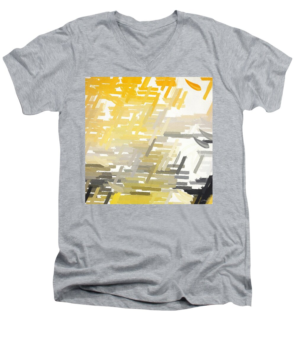  Men's V-Neck T-Shirt featuring the painting Bright Slashes by Lourry Legarde