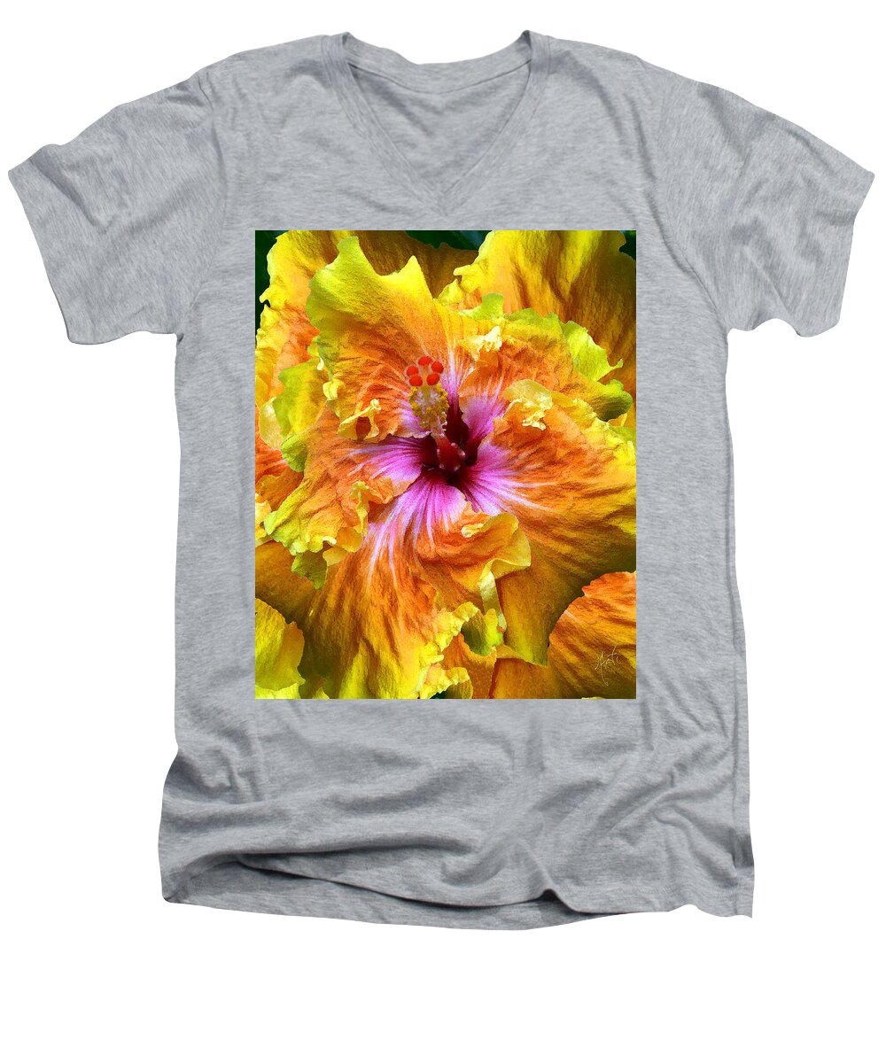 Hibiscus Men's V-Neck T-Shirt featuring the photograph Brilliant Hibiscus by Michele Avanti