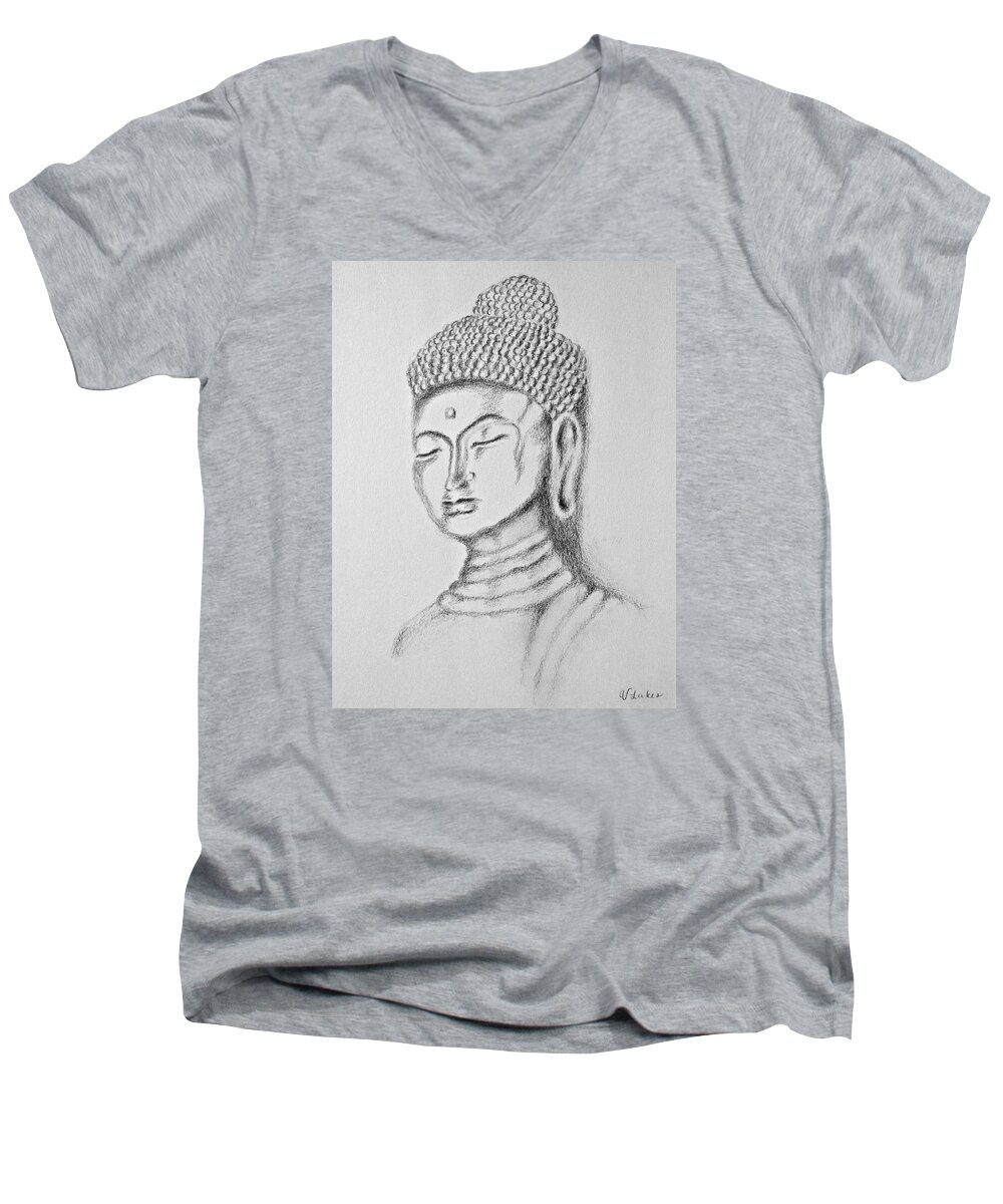 Buddha Men's V-Neck T-Shirt featuring the drawing Buddha Study by Victoria Lakes