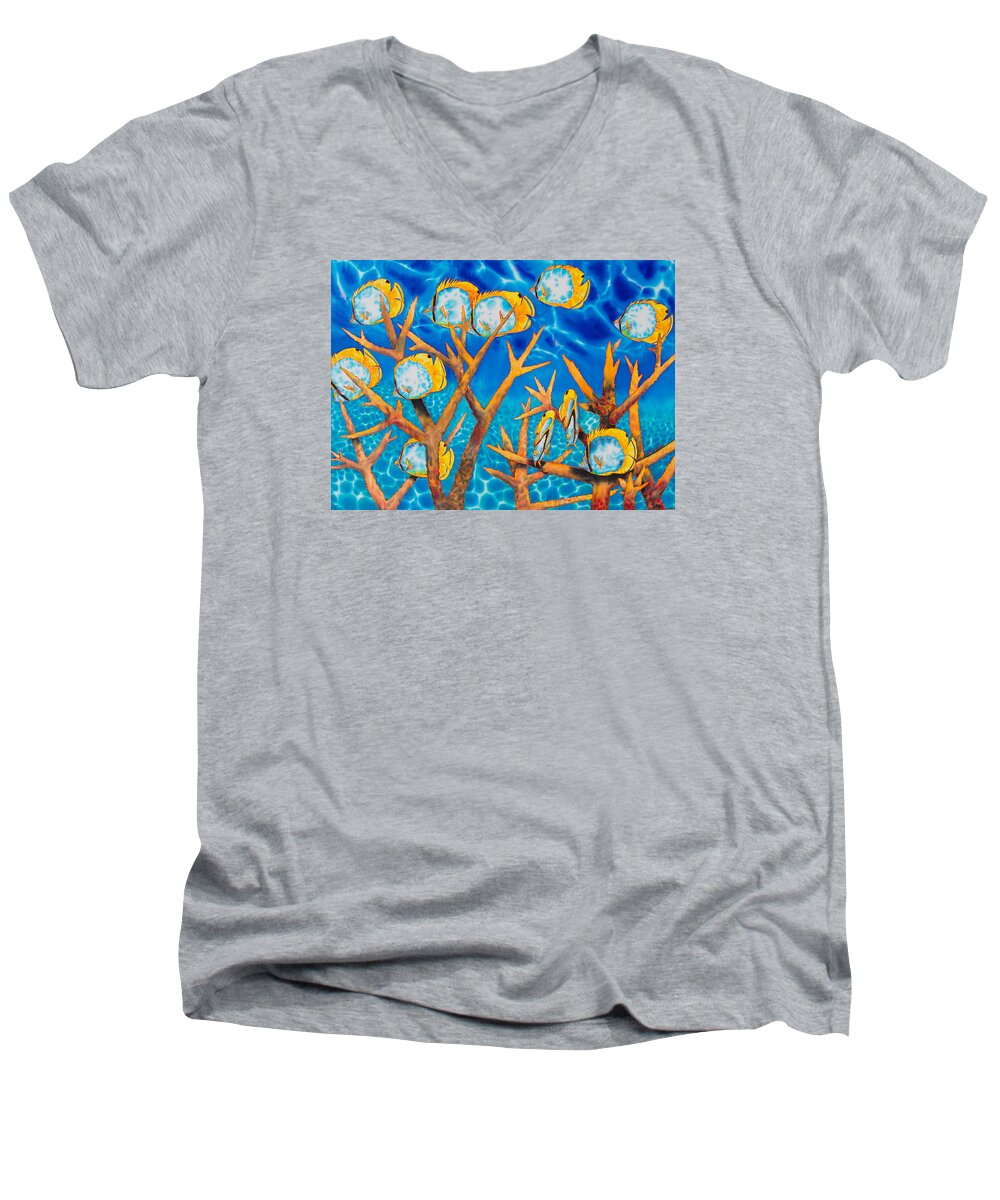 Butterfly Fish Men's V-Neck T-Shirt featuring the painting Butterfly Fish by Daniel Jean-Baptiste